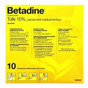 Betadine tulle 10 % boite de 10 pansements
